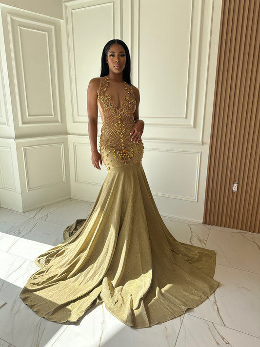 Lola Gold Glitter Rhinestone Dress